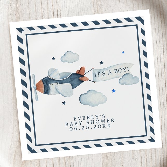 Vintage Aeroplane It's A Boy Baby Shower Napkins (Creator Uploaded)