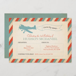 Vintage Aeroplane Kids Birthday Party Invitation