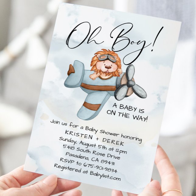 Vintage Aeroplane Lion Baby Shower Invitation (Creator Uploaded)