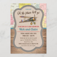 Vintage Aeroplane Map Boy Baby Shower Invitation