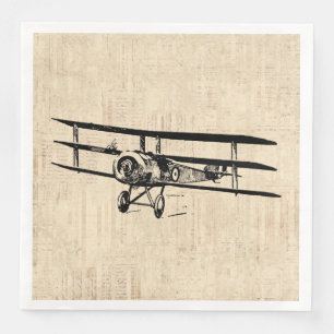 Vintage Aeroplane Old Antique Plane Illustration Napkin