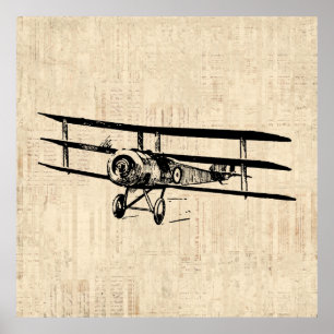 Vintage Aeroplane Old Antique Plane Illustration Poster