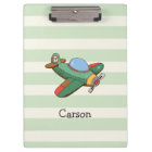Vintage Aeroplane on Pastel Green Stripes