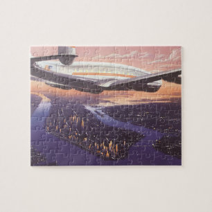 Vintage Aeroplane over Hudson River, New York City Jigsaw Puzzle
