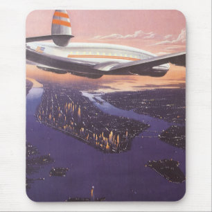 Vintage Aeroplane over Hudson River, New York City Mouse Pad
