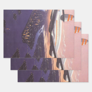 Vintage Aeroplane over Hudson River, New York City Wrapping Paper Sheet