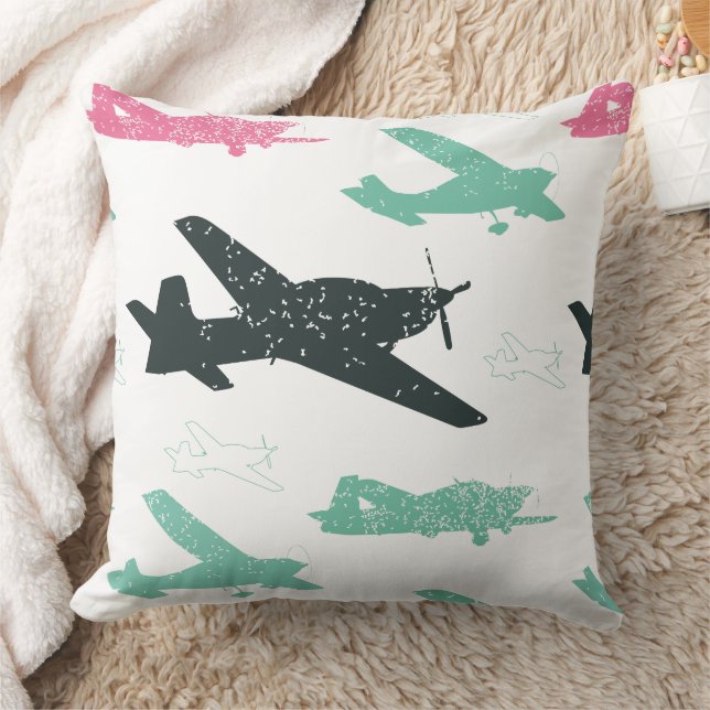 Vintage Aeroplane Pattern Cushion (Blanket)