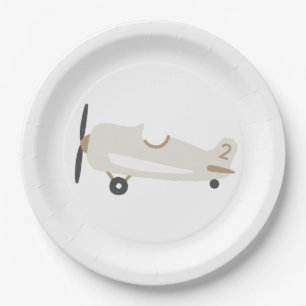 Vintage Aeroplane Personalised Kids Birthday Paper Plate