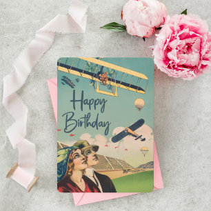 Vintage Aeroplane Pilot Birthday Aviation Poster Holiday Card