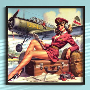 Vintage Aeroplane Pin-Up Illustration Poster