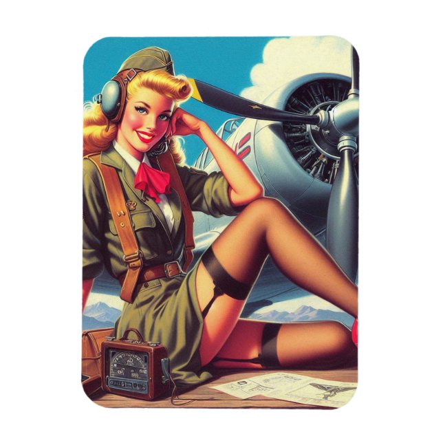 Vintage Aeroplane Pin-Up Magnet (Vertical)