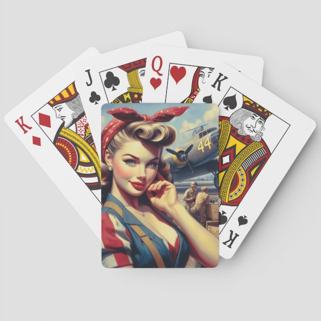 Vintage Aeroplane Pin Up Playing Cards (Back)