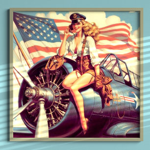 Vintage Aeroplane Pin-up Poster