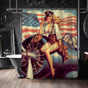 Vintage Aeroplane Pin-up Shower Curtain