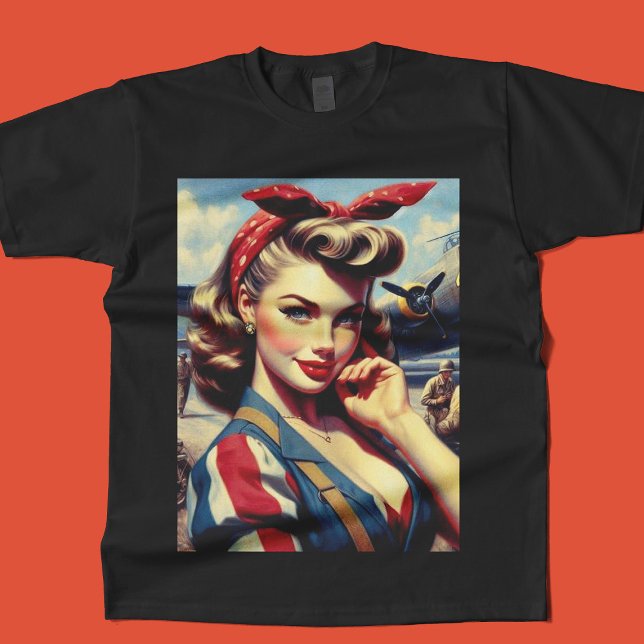 Vintage Aeroplane Pin Up T-Shirt (Creator Uploaded)