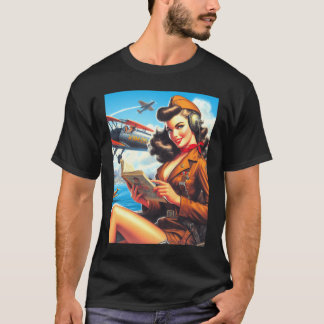 Vintage Aeroplane Pin-Up T-Shirt