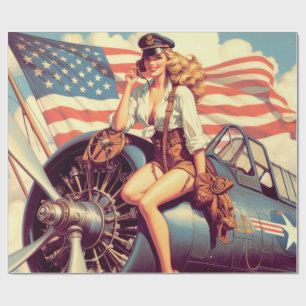 Vintage Aeroplane Pin-up Wrapping Paper