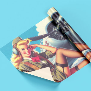 Vintage Aeroplane Pin-Up Wrapping Paper