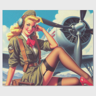 Vintage Aeroplane Pin-Up Wrapping Paper
