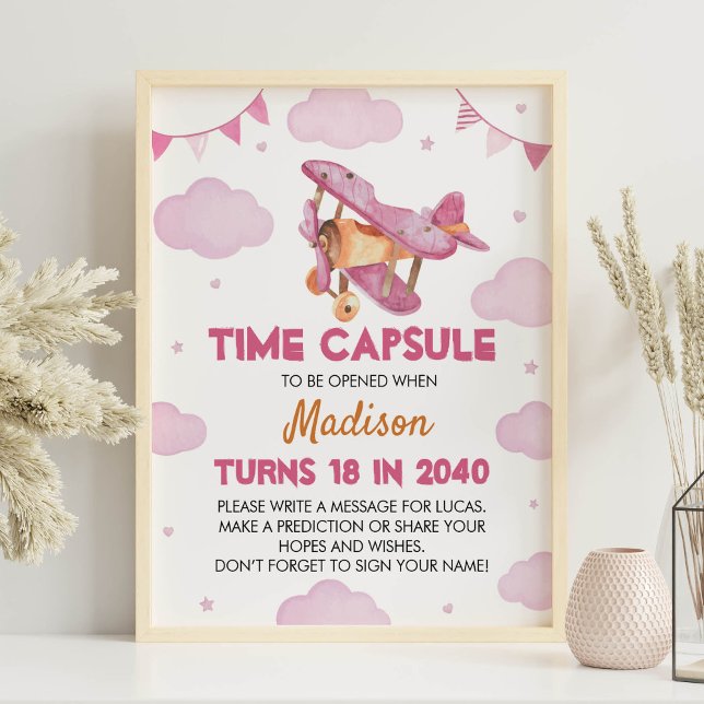 Vintage Aeroplane Pink Birthday Time Capsule Poste Poster (Creator Uploaded)