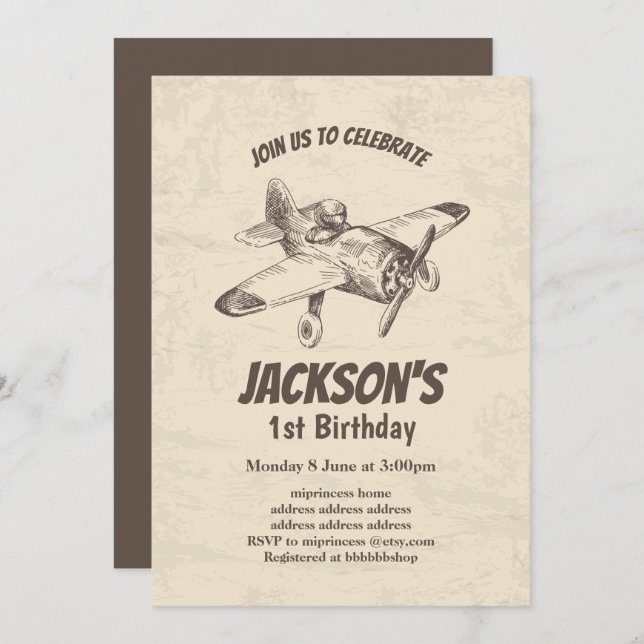 vintage,  aeroplane,  plane, birthday invitation (Front/Back)