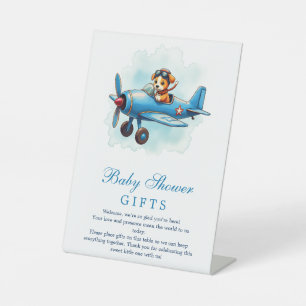Vintage Aeroplane Puppy Pilot Baby Shower Gifts Pedestal Sign