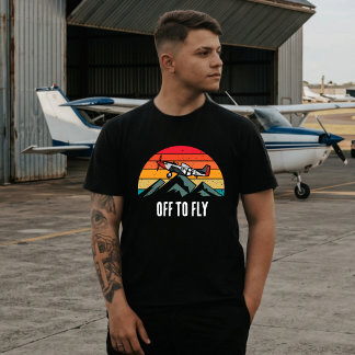 Vintage Aeroplane Retro Sunset Mountains Pilot Dad T-Shirt