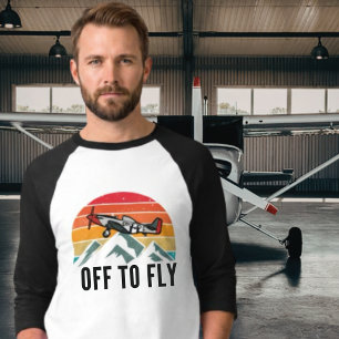 Vintage Aeroplane Retro Sunset Mountains Pilot Dad T-Shirt
