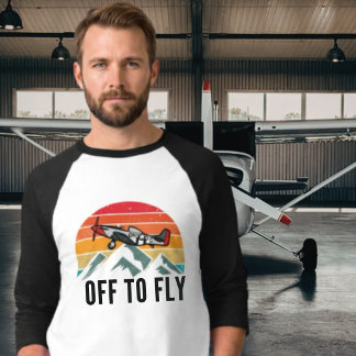 Vintage Aeroplane Retro Sunset Mountains Pilot Dad T-Shirt