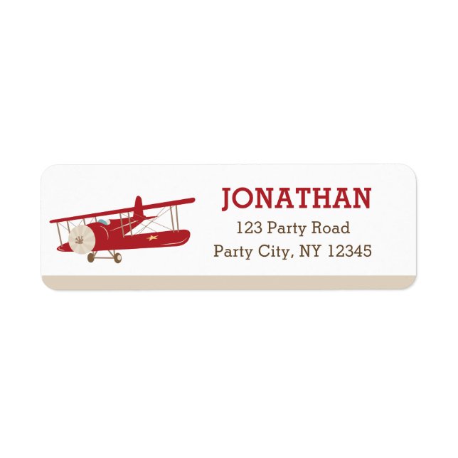 Vintage Aeroplane Return Address Labels (Red Plane (Front)