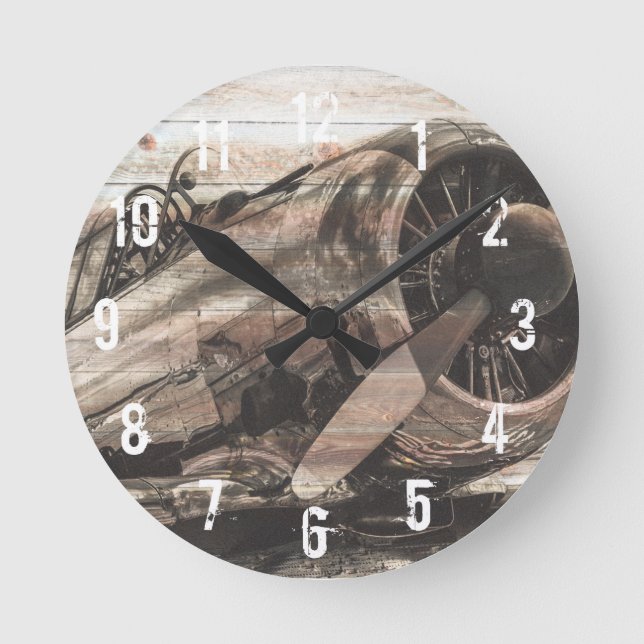 Vintage Aeroplane Round Clock (Front)