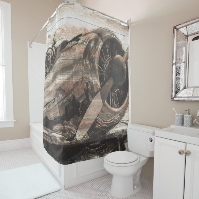Vintage Aeroplane Shower Curtain (In Situ)