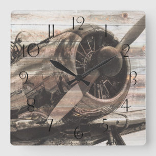 Vintage Aeroplane Square Wall Clock