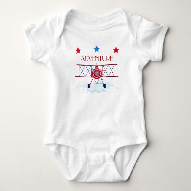 Vintage Aeroplane Stars Baby Bodysuit (Front)