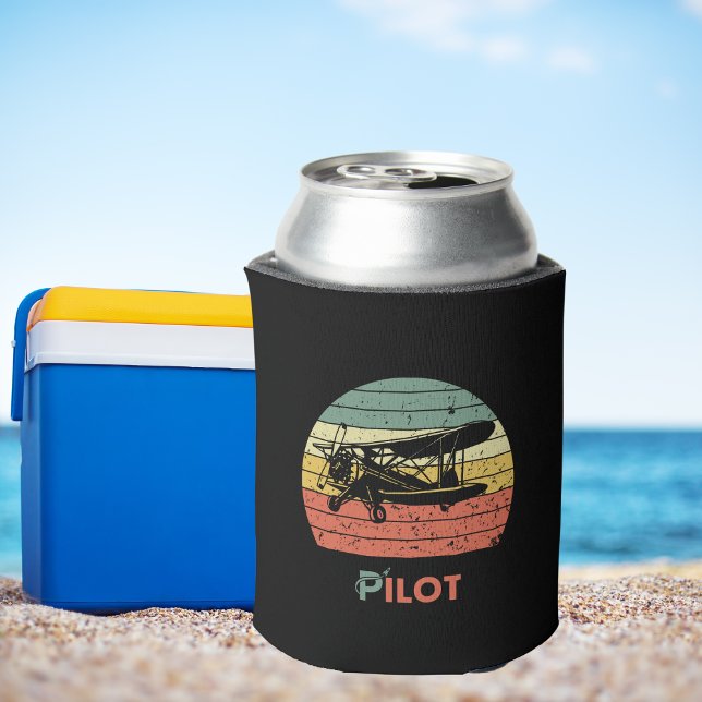 Vintage Aeroplane & sunset Retro Cool Simple Can Cooler (Creator Uploaded)