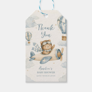 Vintage Aeroplane Teddy Bear Baby Shower Gift Tags