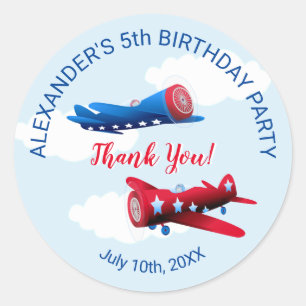 Vintage Aeroplane Thank You Birthday Party Classic Round Sticker