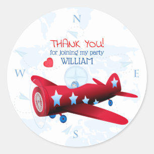 Vintage Aeroplane Thank You Birthday Party Classic Round Sticker