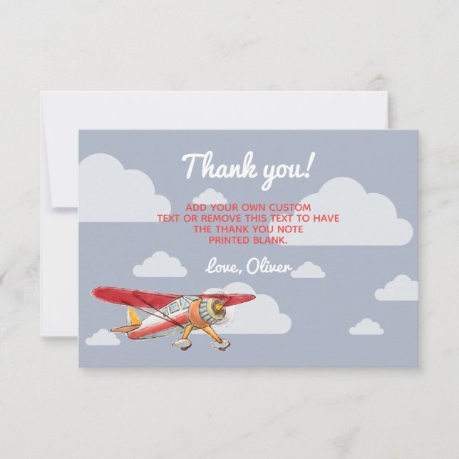Vintage Aeroplane Thank You Cards (Front)