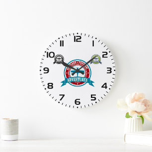 Vintage Aeroplane Tourism Adventures Logo Aviation Large Clock