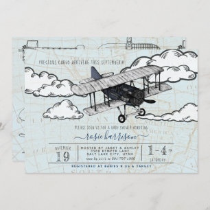 Vintage Aeroplane   Travel Baby Shower Invitation