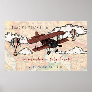Vintage Aeroplane   Travel Baby Shower Welcome  Poster