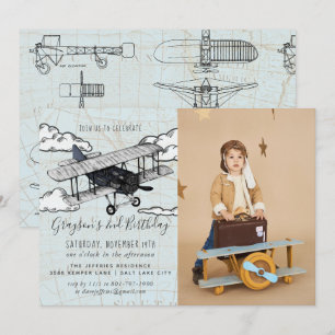 Vintage Aeroplane Travel Birthday Party Invitation