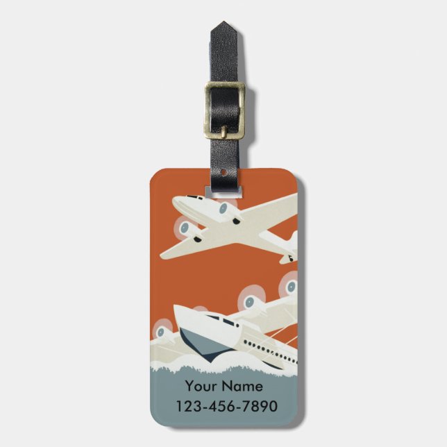 Vintage Aeroplane Travel Custom Luggage Tag (Front Vertical)