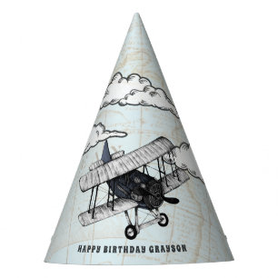Vintage Aeroplane Travel Kids Birthday Party Party Hat