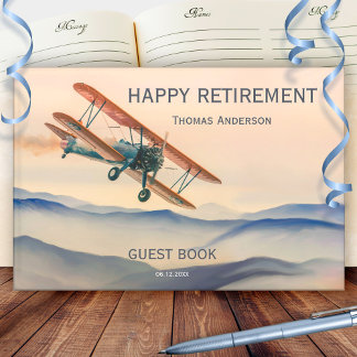 Vintage Aeroplane Travel Retirement Guest Book