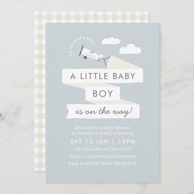 Vintage Aeroplane With Banner Baby Shower Invite (Front/Back)
