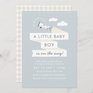 Vintage Aeroplane With Banner Baby Shower Invite