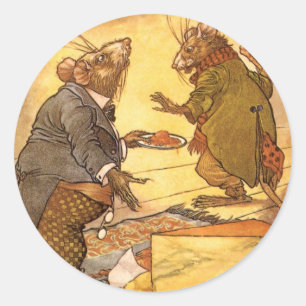 Vintage Aesop's Fable, Country Mouse, City Mouse Classic Round Sticker