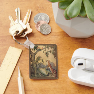 Vintage Aesop's Fables, Fox, Rooster and the Dog Key Ring
